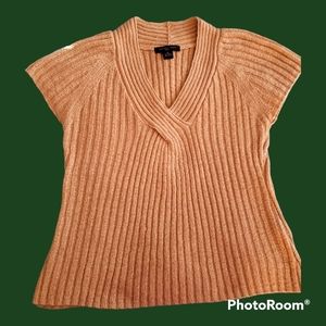 August Silk Brand Women's Gold Short Sleeve Vneck Ribbed Top, Size XL